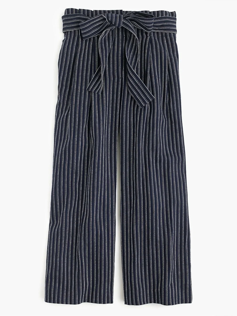 J.Crew Point Sur 4 Navy Stripe Linen Cotton Paperbag Wide Leg Cropped Pants